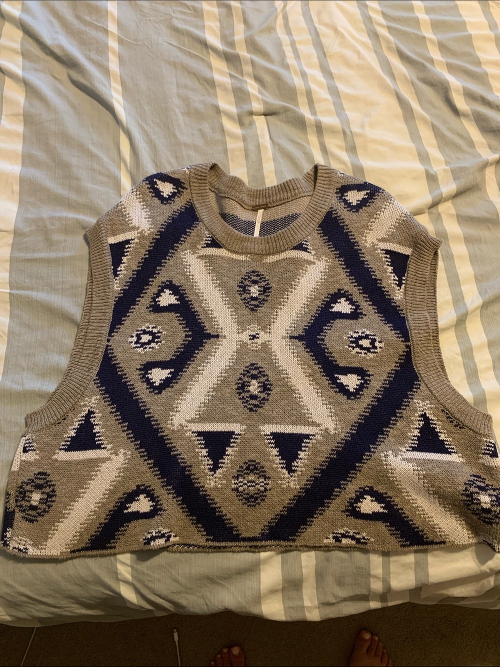 Free People Geometric Knit Cropped Vest in Gray & Navy